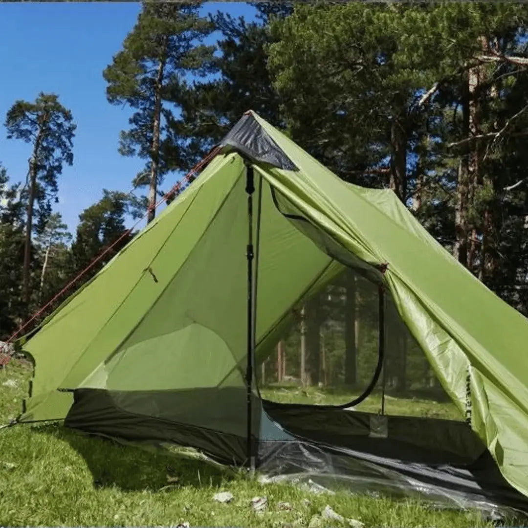 Barraca de acampamento sem haste ultraleve para 2 pessoas e 3 temporadas - 15D Silnylon cinza