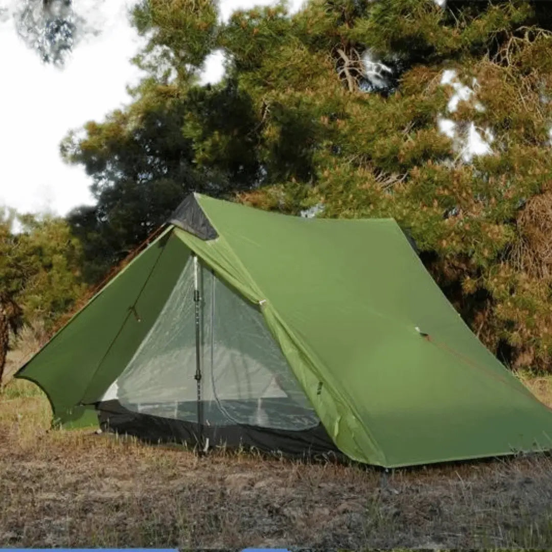 2 Person Ultralight 3-Season Rodless Camping Tent - 15D Silnylon Green