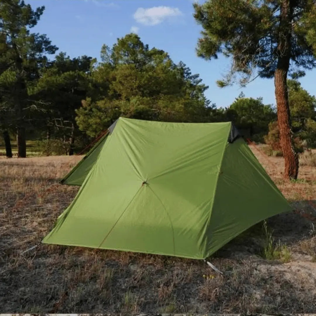 Barraca de acampamento sem haste ultraleve para 2 pessoas e 3 temporadas - 15D Silnylon cinza