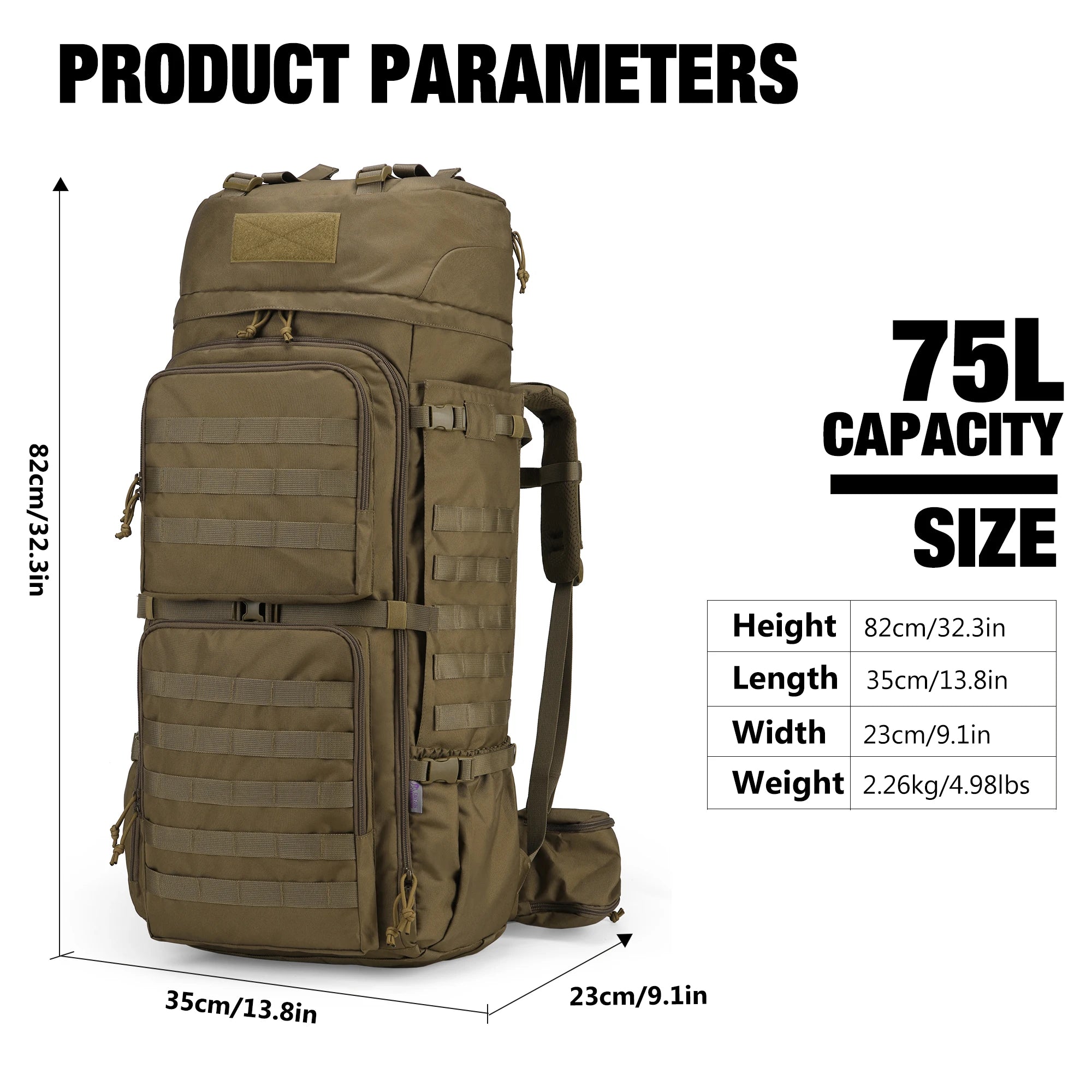 Expedition Pro 75L: Tactical Backpack with Internal Frame for Military