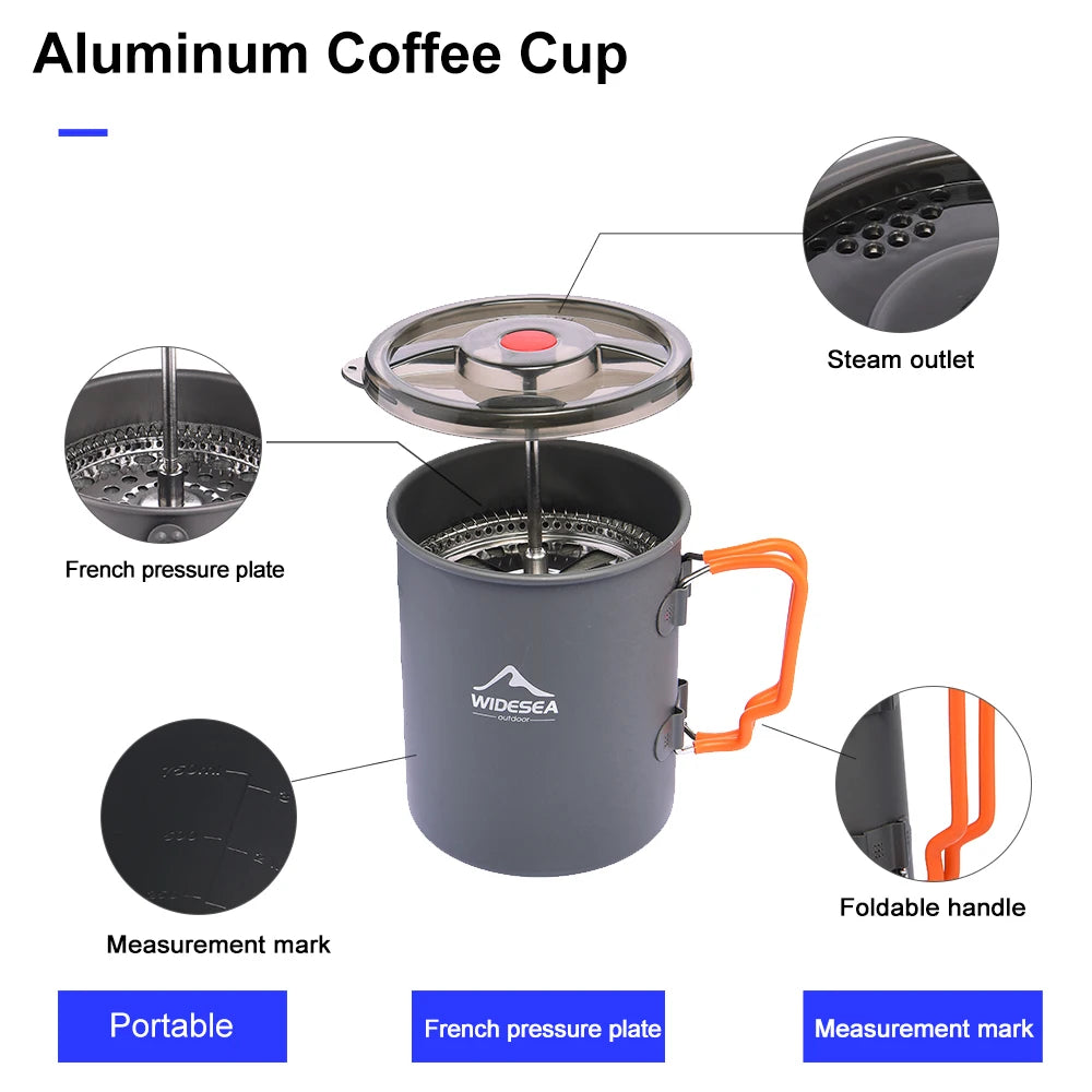 Camping Coffee Pot with French Press - Outdoor Cookware for Hiking and Trekking