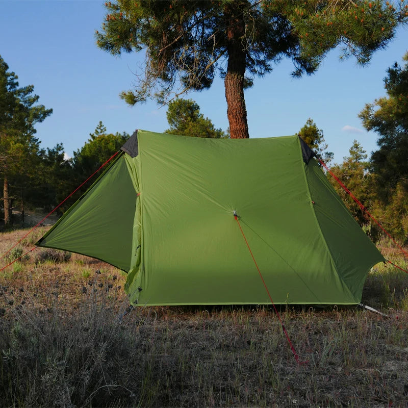 2 Person Ultralight 3-Season Rodless Camping Tent - 15D Silnylon Khaki