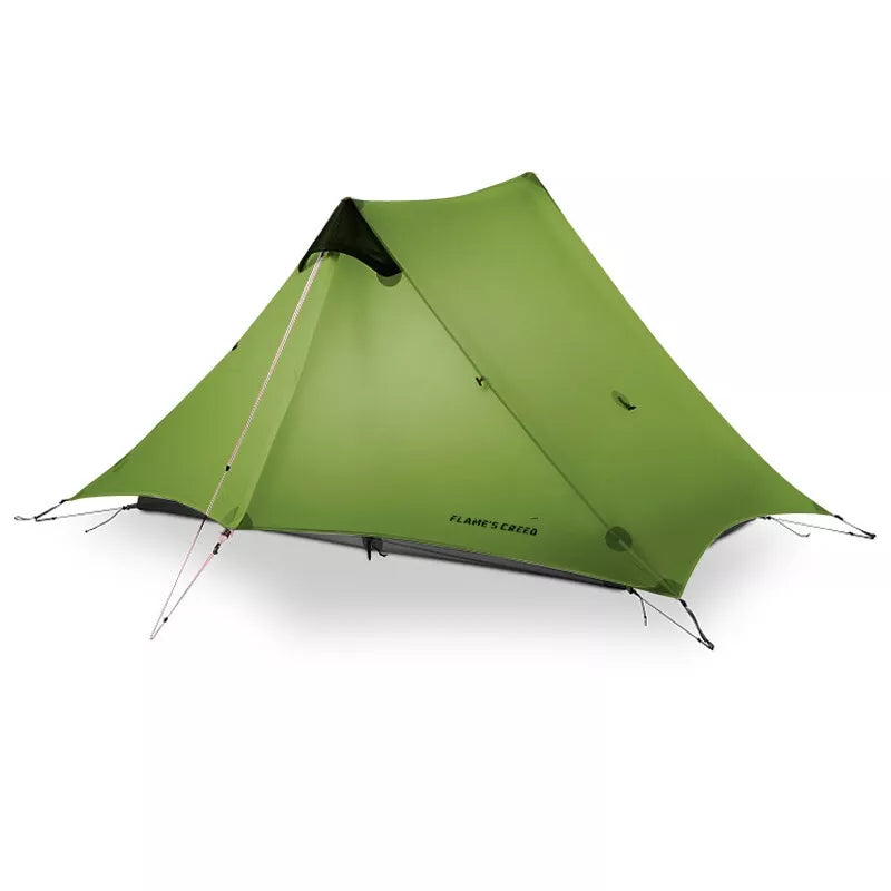 2 Person Ultralight 3-Season Rodless Camping Tent - 15D Silnylon Green