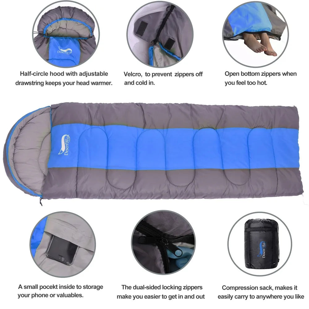 Desert&Fox Lightweight Camping Sleeping Bag - 4 Season, Warm & Cold Envelope Design