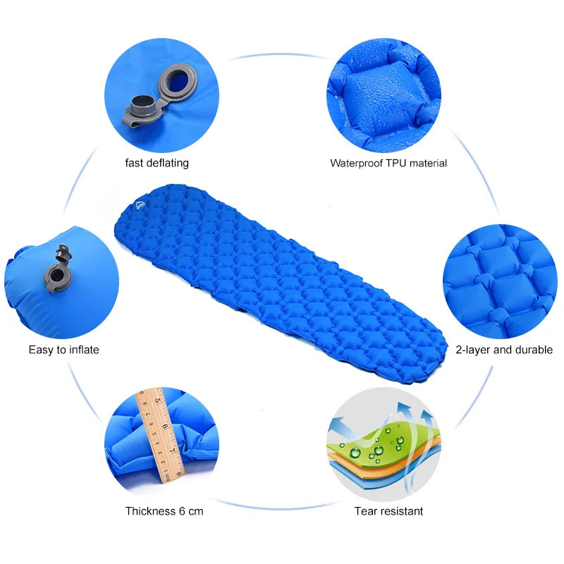 Camping Inflatable Mattress - Folding Camp Bed, Sleeping Pad, Picnic Blanket, Travel Air Mat - Camping Equipment