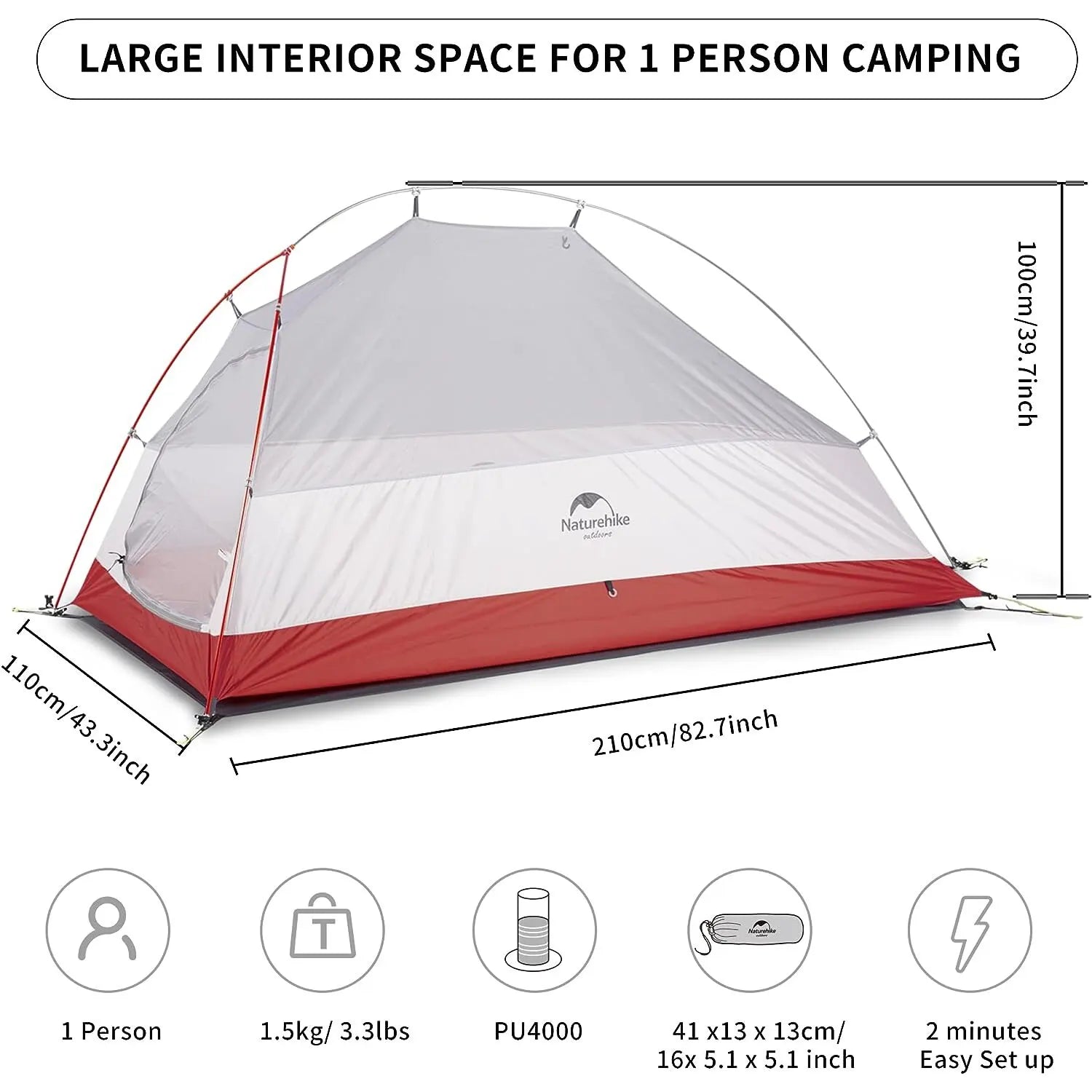 Tenda de acampamento ultraleve à prova d'água Naturehike CloudUp para 1 pessoa 