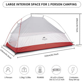 Tenda de acampamento ultraleve à prova d'água Naturehike CloudUp para 1 pessoa 