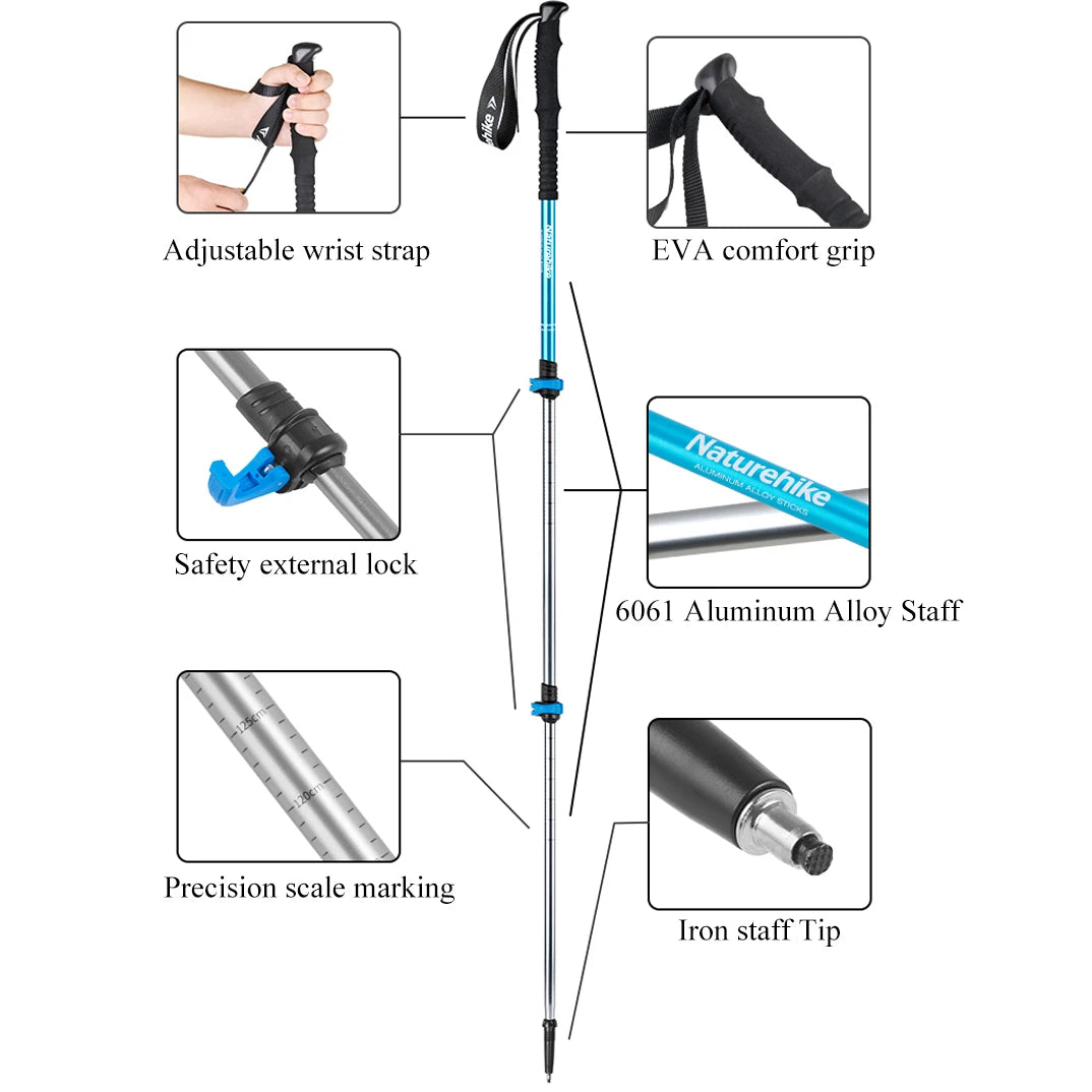 Ultralight Trekking Pole - Collapsible Telescopic Walking Stick for Adults and Children