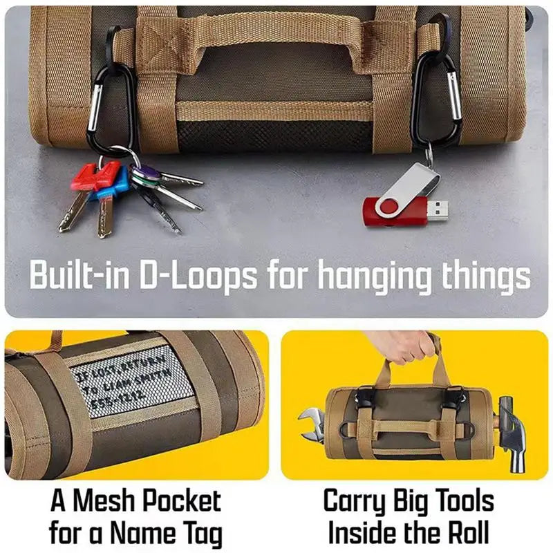 Bolsa de ferramentas de hardware multiuso profissional, saco de armazenamento portátil enrolado com vários bolsos, à prova d'água, alicate wrenc