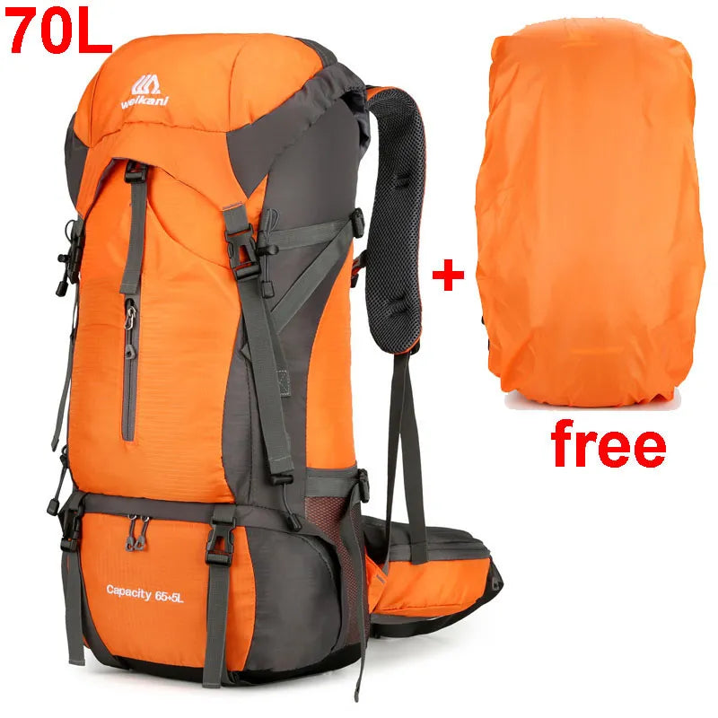 70L Camping Backpack With Rain Cover Outdoor Hiking and Travel.