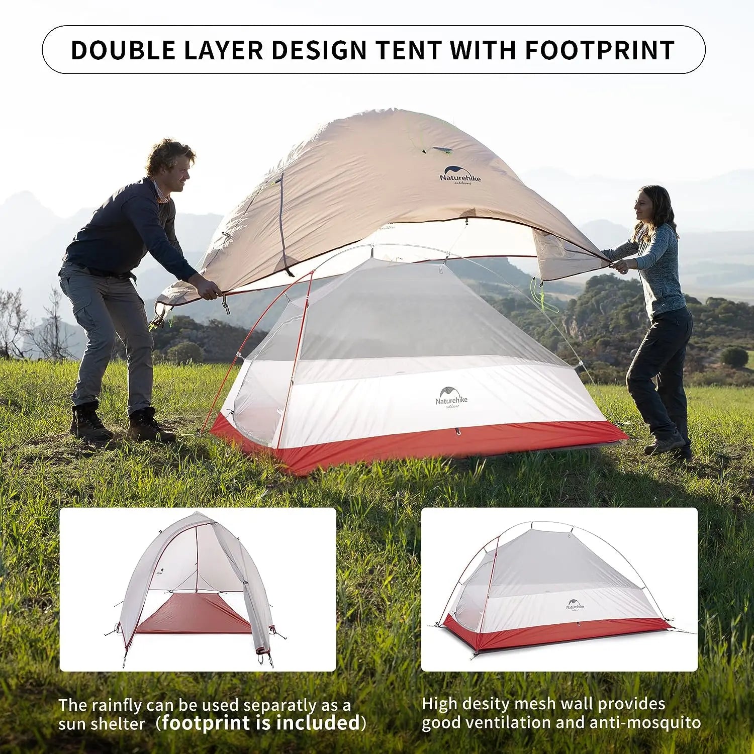 Tenda de acampamento ultraleve à prova d'água Naturehike CloudUp para 1 pessoa 