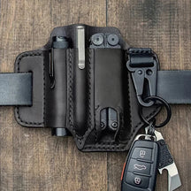 Leather EDC Sheath with Key Holder & Flashlight Slot for Multitool