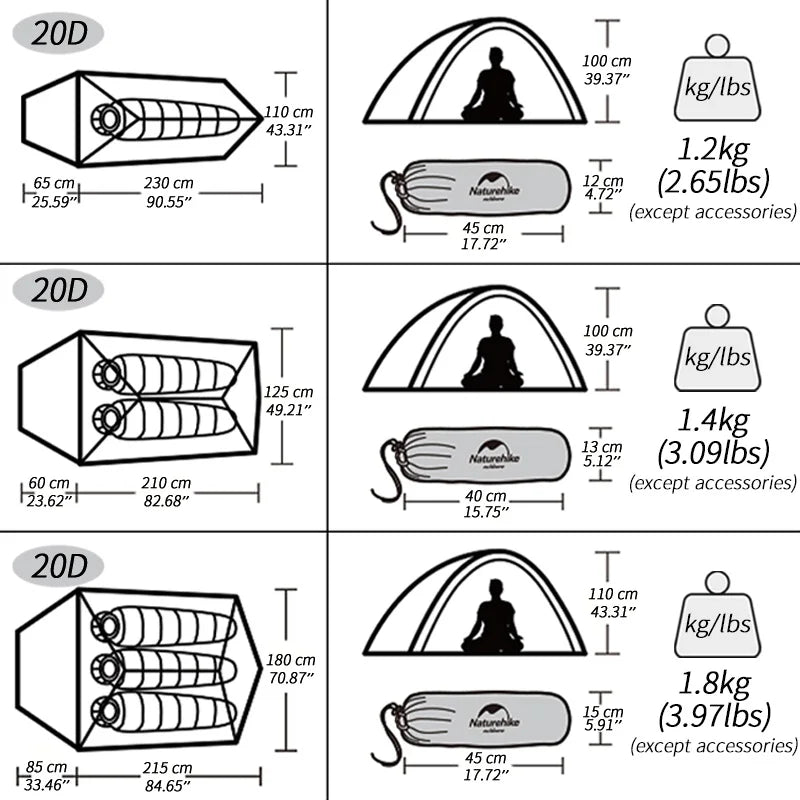 Naturehike CloudUp Ultralight Waterproof Camping Tent for Outdoor Adventures - Gray