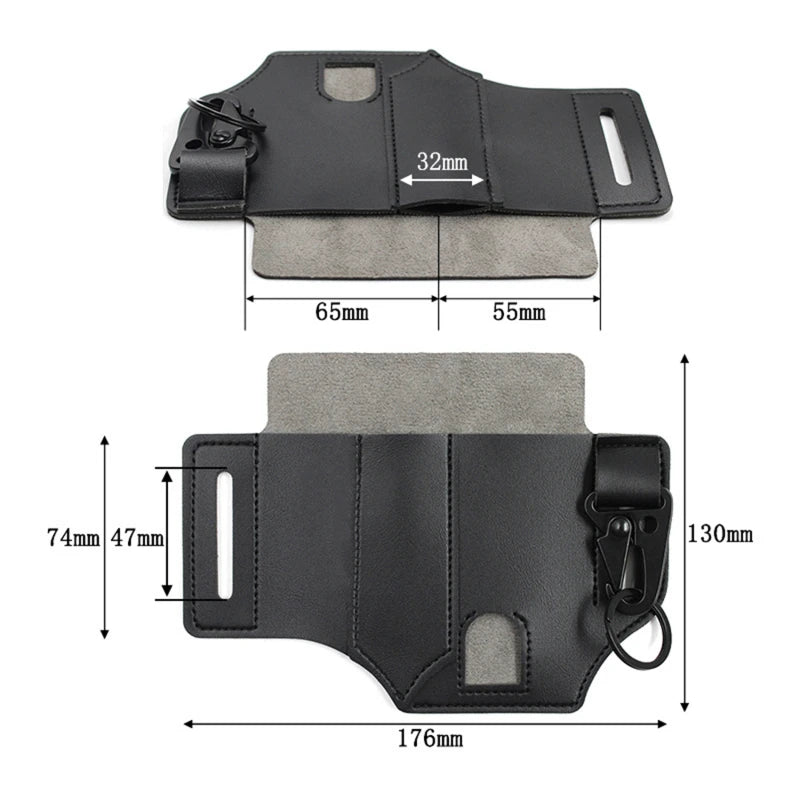 Leather EDC Sheath with Key Holder & Flashlight Slot for Multitool