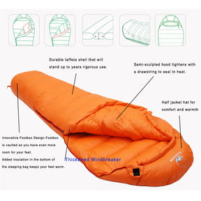 Ultra-Warm White Goose Down Adult Mummy Sleeping Bag - Winter Fit, 4 Thickness Options