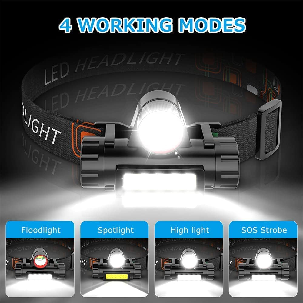 UltraBeam Pro: Rechargeable Head Torch with 4 Lighting Modes, Zoomable🔦 Zoomable Headlamp &amp; Powerful Beam 🌄 Unique zoomable design for adjustable beam size and distance. COB Flood light-Spotlight-MAX High light-Strobe (SOS) modes