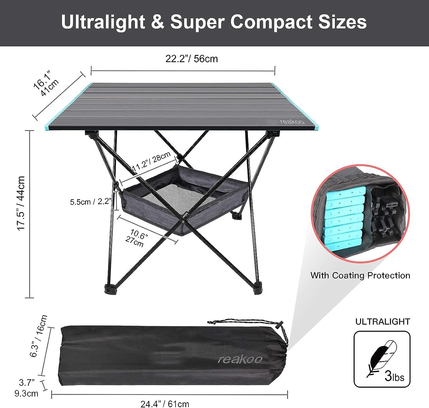  Portable Camping Table: Lightweight Aluminum Tabletop with Carry Bag for Outdoor, BBQ, Picnic, Cooking, Hiking, Fishing